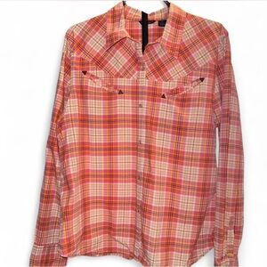 American Eagle Outfitters Pink and Orange Plaid Shirt